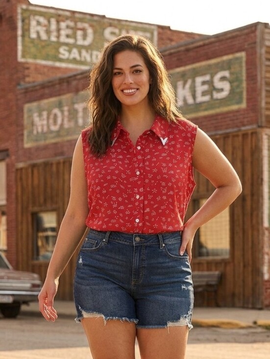 Desert West Tops - Vintage DESERT WEST Sleeveless Red Pearl Button Blouse Silver Collar Tips Large